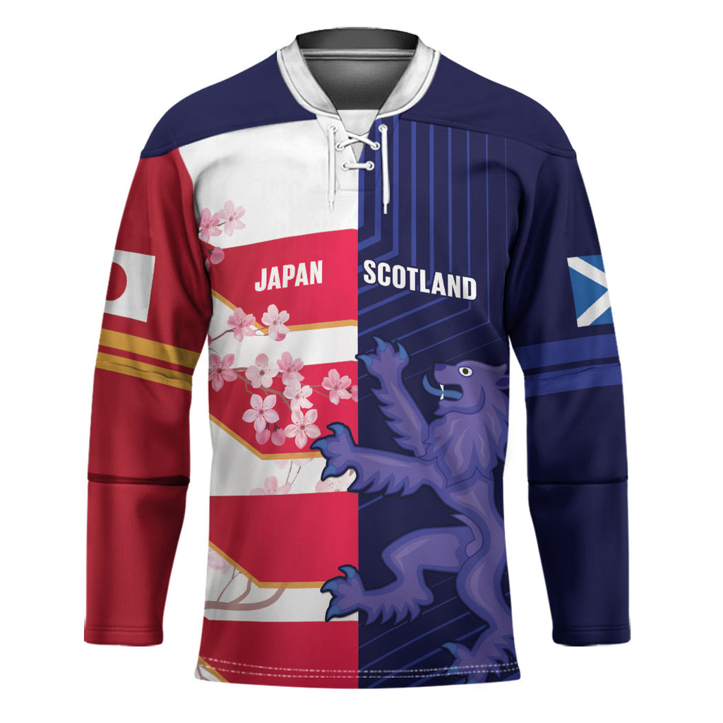 Japan and Scotland Rugby Custom Hockey Jersey Brave Blossoms Scottish Thistle Together
