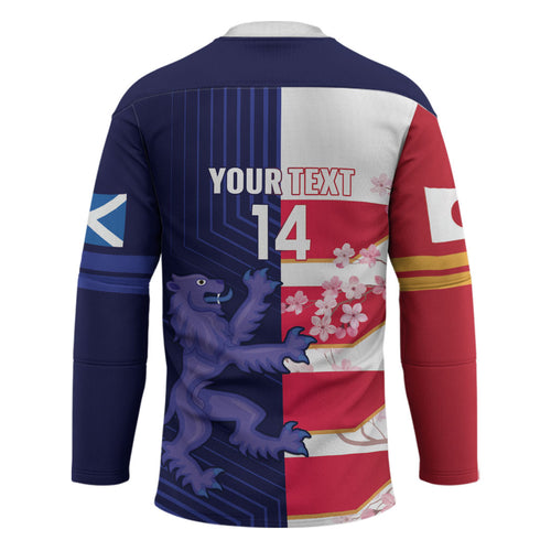Japan and Scotland Rugby Custom Hockey Jersey Brave Blossoms Scottish Thistle Together