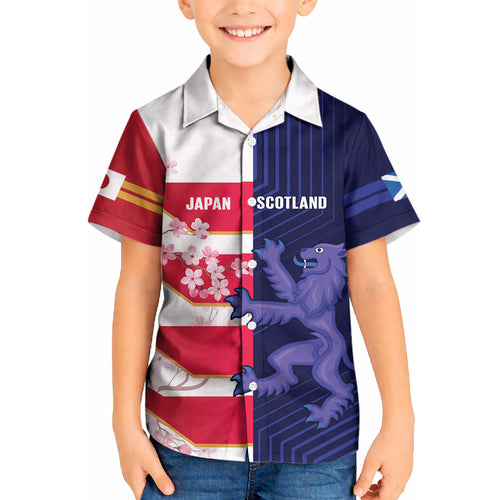 Japan and Scotland Rugby Custom Kid Hawaiian Shirt Brave Blossoms Scottish Thistle Together