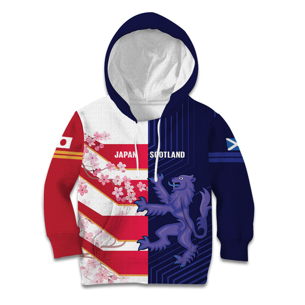 Japan and Scotland Rugby Custom Kid Hoodie Brave Blossoms Scottish Thistle Together