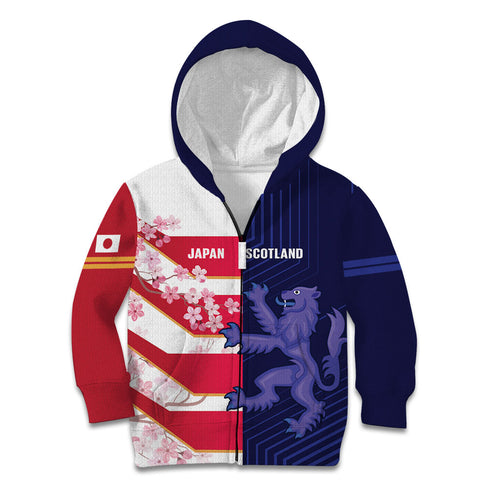 Japan and Scotland Rugby Custom Kid Hoodie Brave Blossoms Scottish Thistle Together