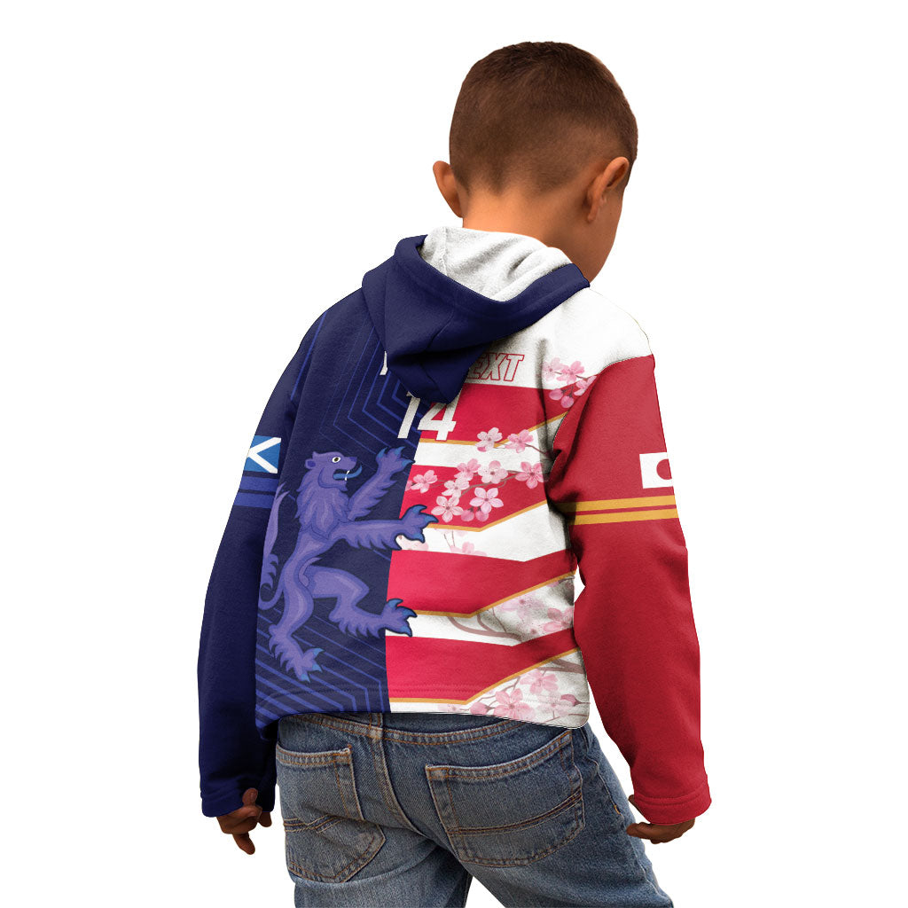 Japan and Scotland Rugby Custom Kid Hoodie Brave Blossoms Scottish Thistle Together