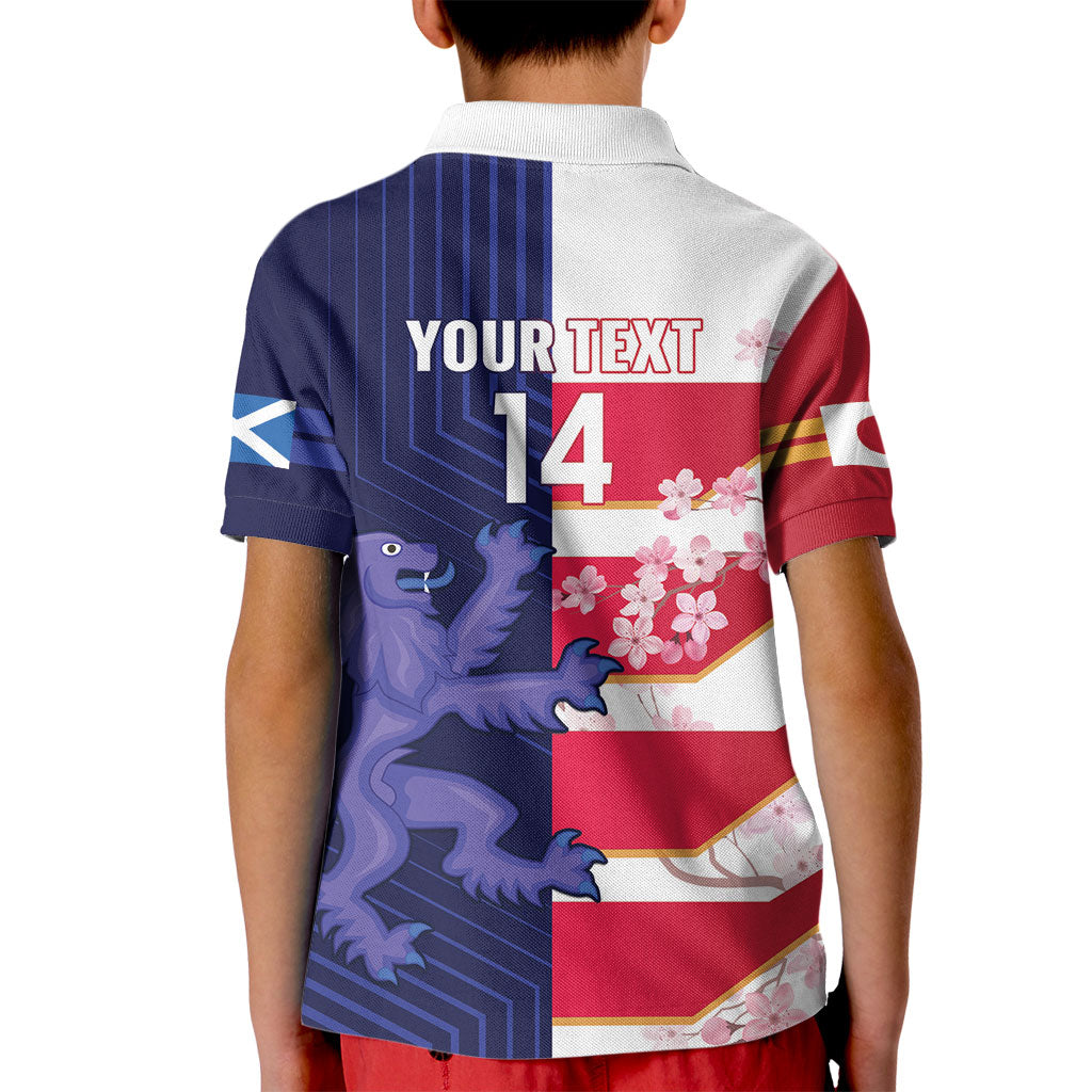 Japan and Scotland Rugby Custom Kid Polo Shirt Brave Blossoms Scottish Thistle Together