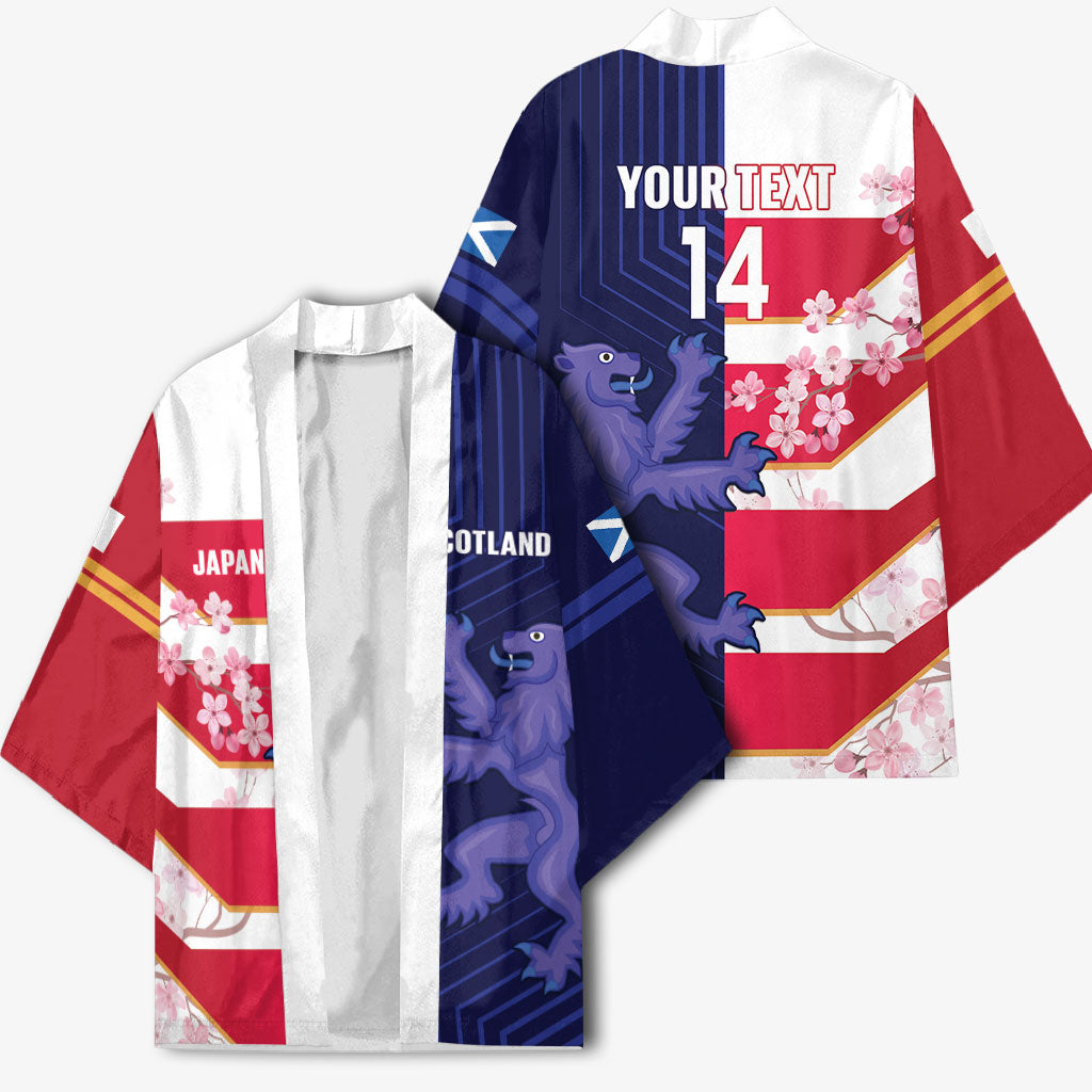 Japan and Scotland Rugby Custom Kimono Brave Blossoms Scottish Thistle Together