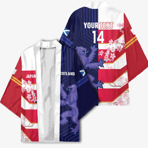 Japan and Scotland Rugby Custom Kimono Brave Blossoms Scottish Thistle Together