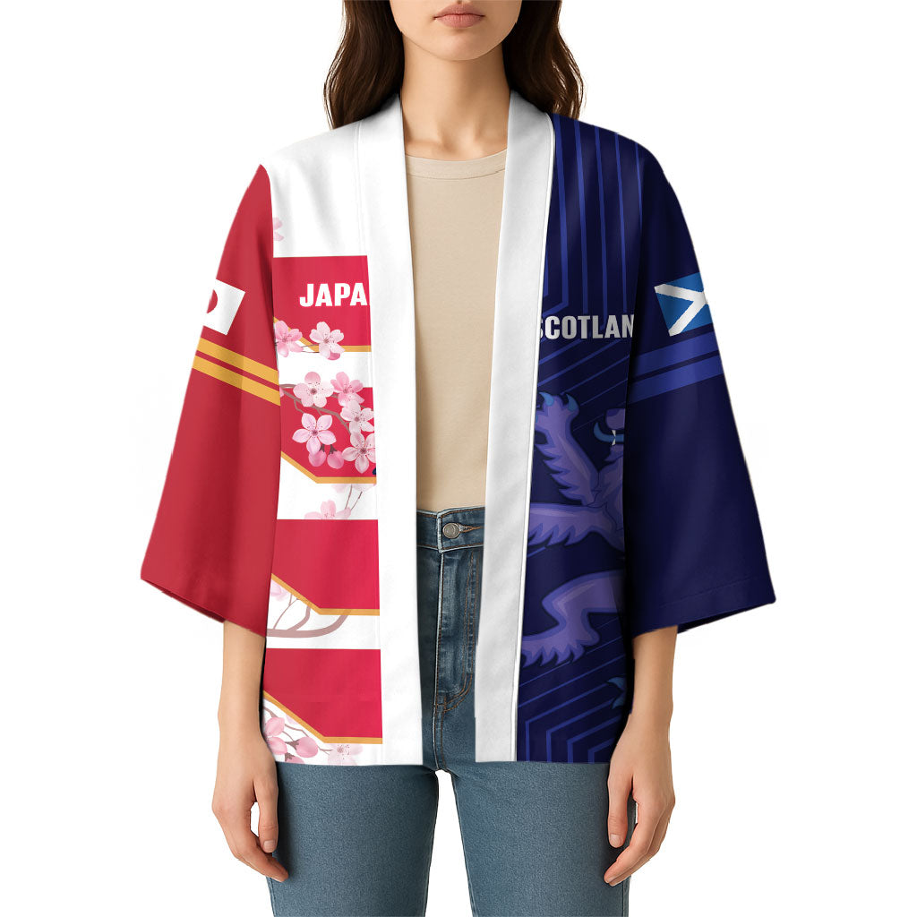 Japan and Scotland Rugby Custom Kimono Brave Blossoms Scottish Thistle Together