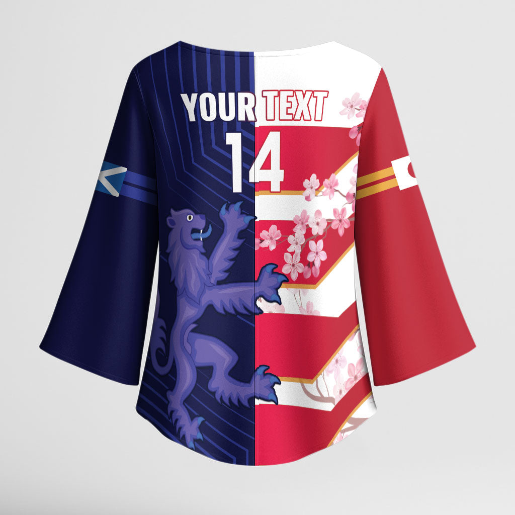 Japan and Scotland Rugby Custom Kimono Sleeve Blouse Brave Blossoms Scottish Thistle Together