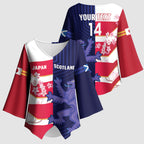 Japan and Scotland Rugby Custom Kimono Sleeve Blouse Brave Blossoms Scottish Thistle Together