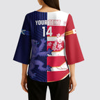 Japan and Scotland Rugby Custom Kimono Sleeve Blouse Brave Blossoms Scottish Thistle Together