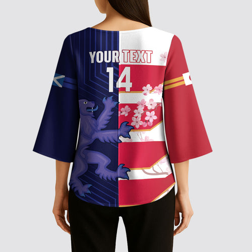 Japan and Scotland Rugby Custom Kimono Sleeve Blouse Brave Blossoms Scottish Thistle Together