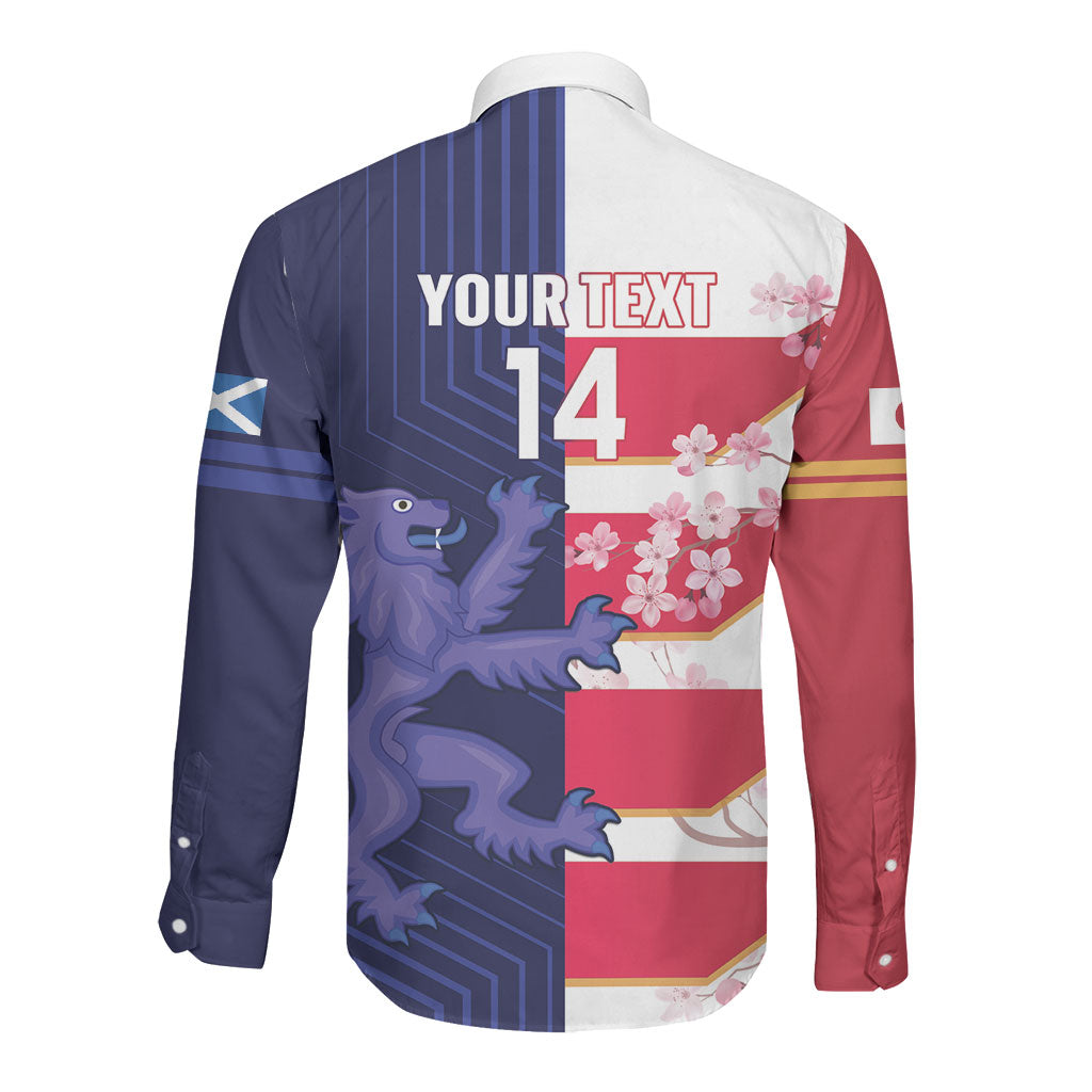 Japan and Scotland Rugby Custom Long Sleeve Button Shirt Brave Blossoms Scottish Thistle Together
