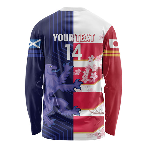 Japan and Scotland Rugby Custom Long Sleeve Shirt Brave Blossoms Scottish Thistle Together
