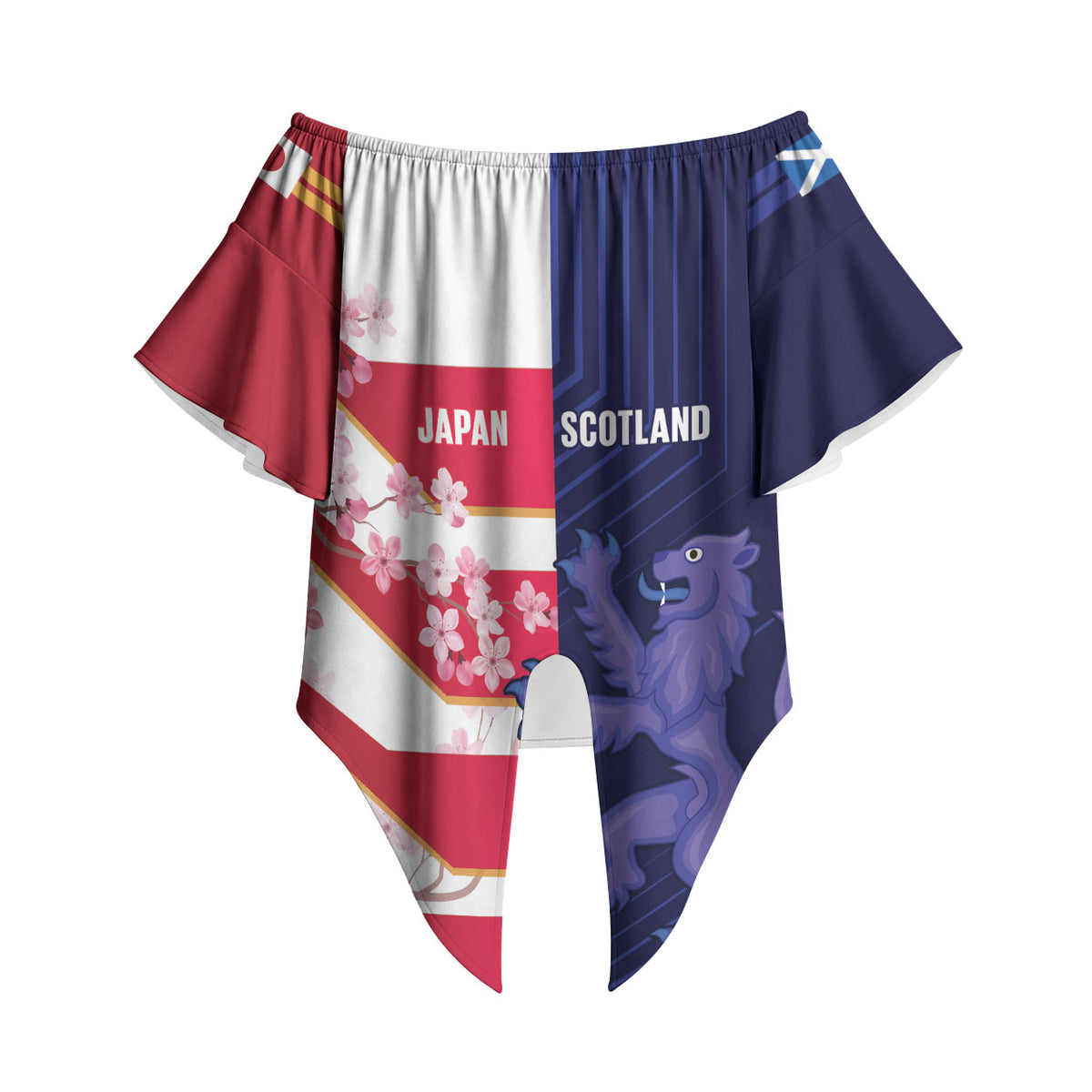 Japan and Scotland Rugby Custom Off Shoulder Wrap Waist Top Brave Blossoms Scottish Thistle Together