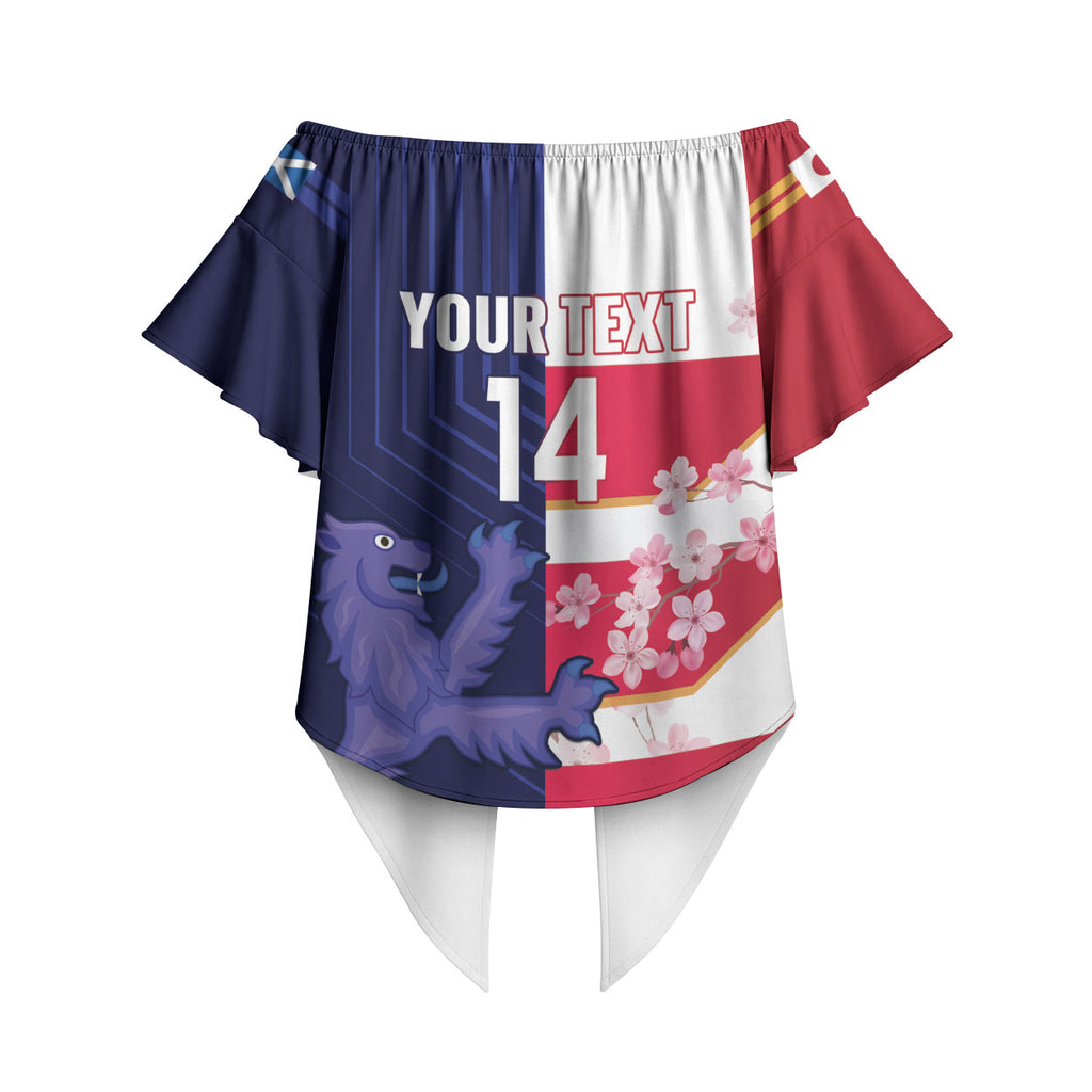 Japan and Scotland Rugby Custom Off Shoulder Wrap Waist Top Brave Blossoms Scottish Thistle Together