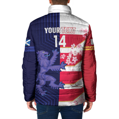 Japan and Scotland Rugby Custom Padded Jacket Brave Blossoms Scottish Thistle Together