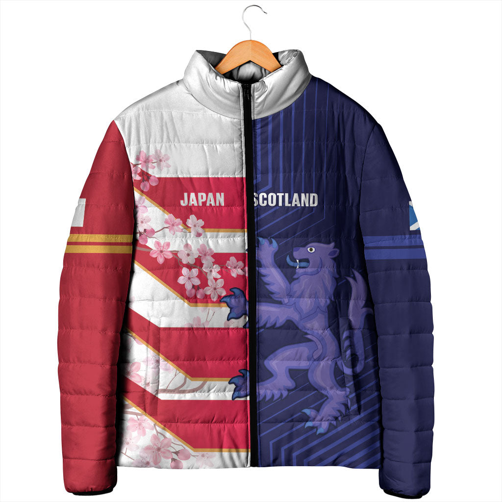 Japan and Scotland Rugby Custom Padded Jacket Brave Blossoms Scottish Thistle Together