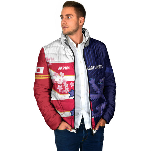 Japan and Scotland Rugby Custom Padded Jacket Brave Blossoms Scottish Thistle Together