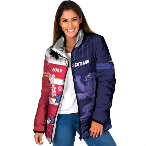 Japan and Scotland Rugby Custom Padded Jacket Brave Blossoms Scottish Thistle Together