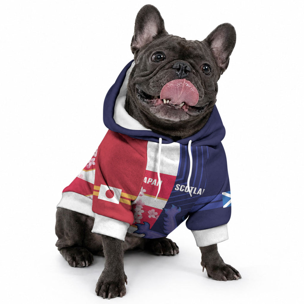 Japan and Scotland Rugby Custom Pet Hoodie Brave Blossoms Scottish Thistle Together