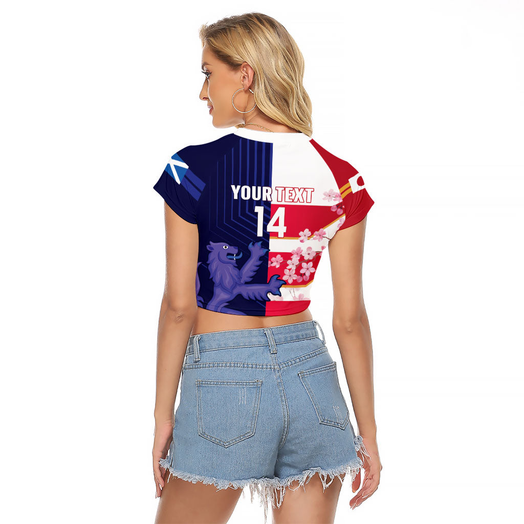 Japan and Scotland Rugby Custom Raglan Cropped T Shirt Brave Blossoms Scottish Thistle Together