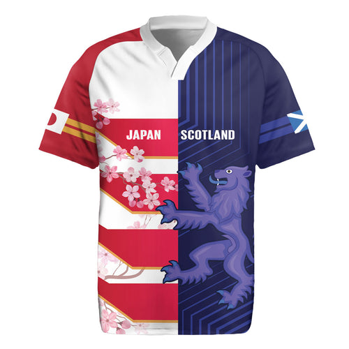 Japan and Scotland Rugby Custom Rugby Jersey Brave Blossoms Scottish Thistle Together