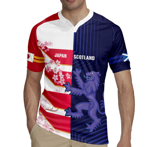 Japan and Scotland Rugby Custom Rugby Jersey Brave Blossoms Scottish Thistle Together