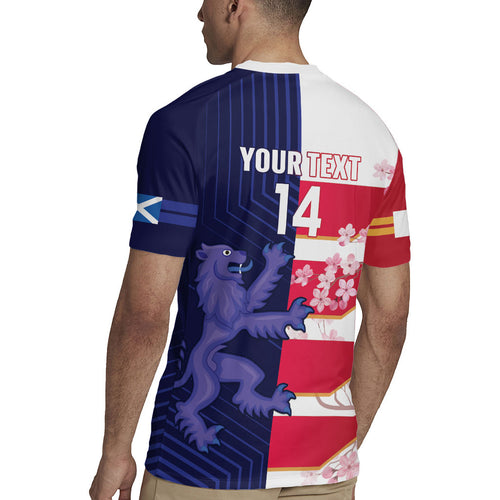 Japan and Scotland Rugby Custom Rugby Jersey Brave Blossoms Scottish Thistle Together