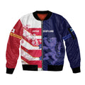 Japan and Scotland Rugby Custom Sleeve Zip Bomber Jacket Brave Blossoms Scottish Thistle Together