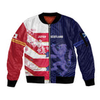 Japan and Scotland Rugby Custom Sleeve Zip Bomber Jacket Brave Blossoms Scottish Thistle Together