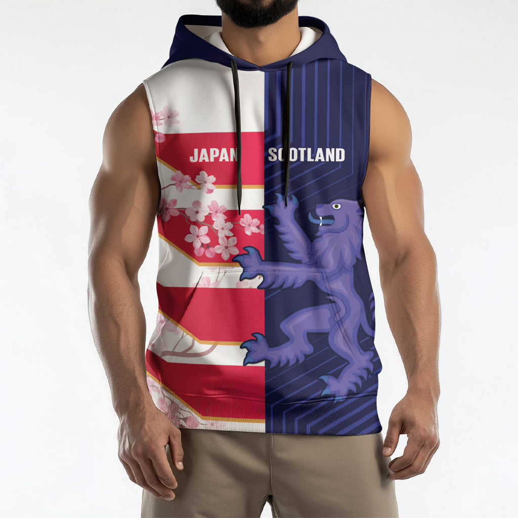 Japan and Scotland Rugby Custom Sleeveless Hoodie Brave Blossoms Scottish Thistle Together