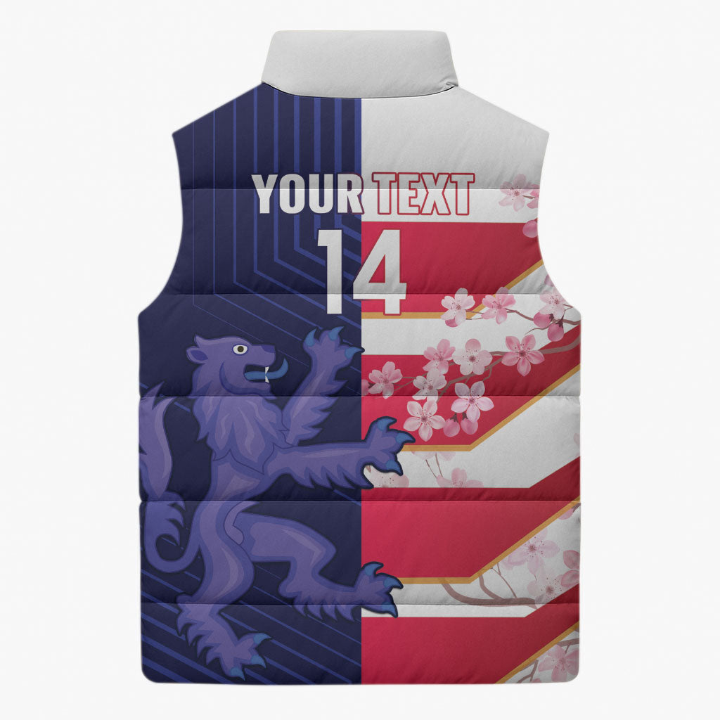 Japan and Scotland Rugby Custom Sleeveless Puffer Jacket Brave Blossoms Scottish Thistle Together