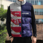 Japan and Scotland Rugby Custom Sleeveless Puffer Jacket Brave Blossoms Scottish Thistle Together