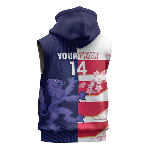 Japan and Scotland Rugby Custom Sleeveless Zip Hoodie Brave Blossoms Scottish Thistle Together