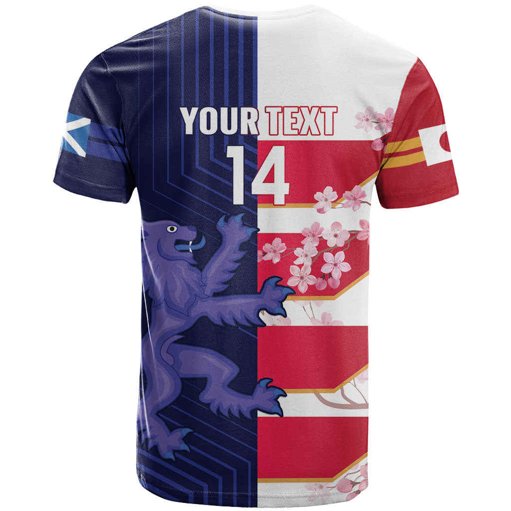 Japan and Scotland Rugby Custom T Shirt Brave Blossoms Scottish Thistle Together