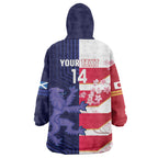 Japan and Scotland Rugby Custom Wearable Blanket Hoodie Brave Blossoms Scottish Thistle Together
