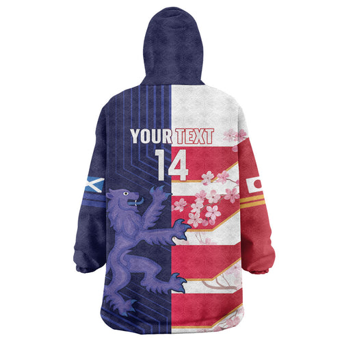 Japan and Scotland Rugby Custom Wearable Blanket Hoodie Brave Blossoms Scottish Thistle Together