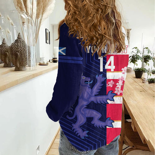 Japan and Scotland Rugby Custom Women Casual Shirt Brave Blossoms Scottish Thistle Together