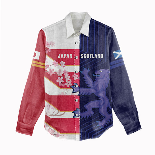 Japan and Scotland Rugby Custom Women Casual Shirt Brave Blossoms Scottish Thistle Together