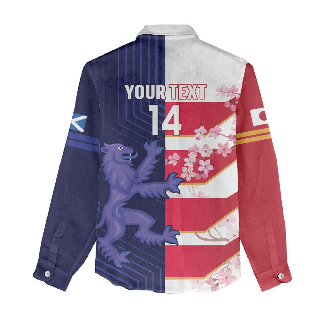 Japan and Scotland Rugby Custom Women Casual Shirt Brave Blossoms Scottish Thistle Together