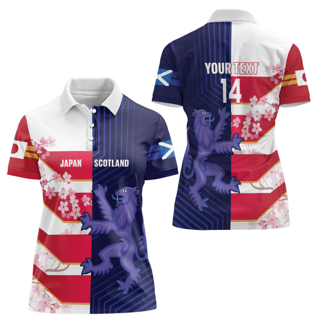 Japan and Scotland Rugby Custom Women Polo Shirt Brave Blossoms Scottish Thistle Together