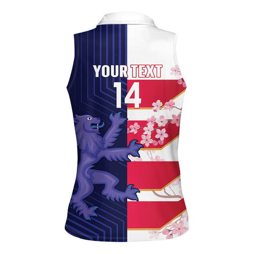 Japan and Scotland Rugby Custom Women Sleeveless Polo Shirt Brave Blossoms Scottish Thistle Together