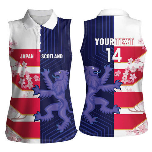 Japan and Scotland Rugby Custom Women Sleeveless Polo Shirt Brave Blossoms Scottish Thistle Together