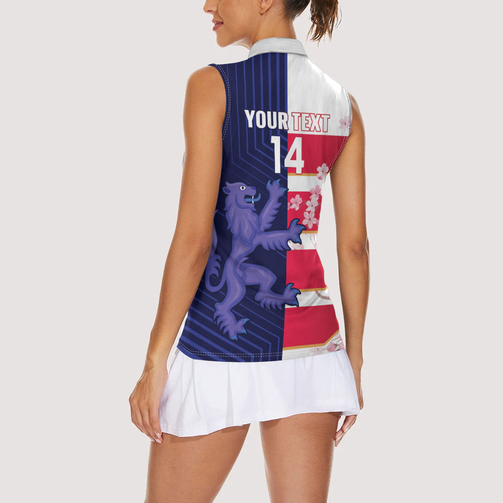 Japan and Scotland Rugby Custom Women Sleeveless Polo Shirt Brave Blossoms Scottish Thistle Together
