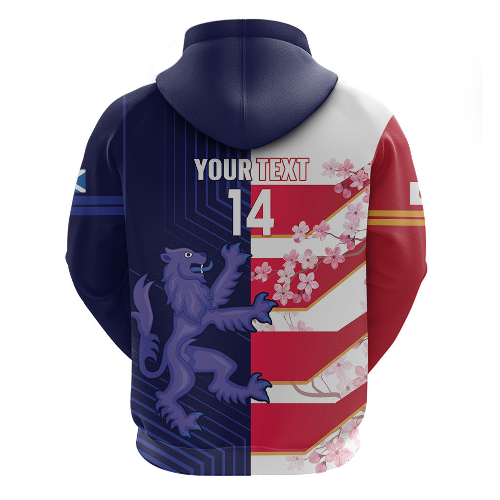Japan and Scotland Rugby Custom Zip Hoodie Brave Blossoms Scottish Thistle Together