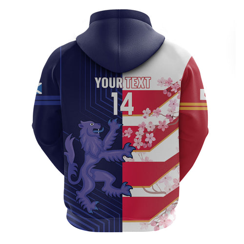 Japan and Scotland Rugby Custom Zip Hoodie Brave Blossoms Scottish Thistle Together