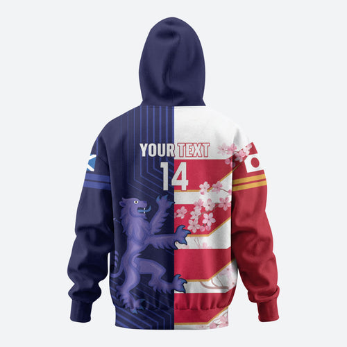 Japan and Scotland Rugby Custom Zip Hoodie Brave Blossoms Scottish Thistle Together