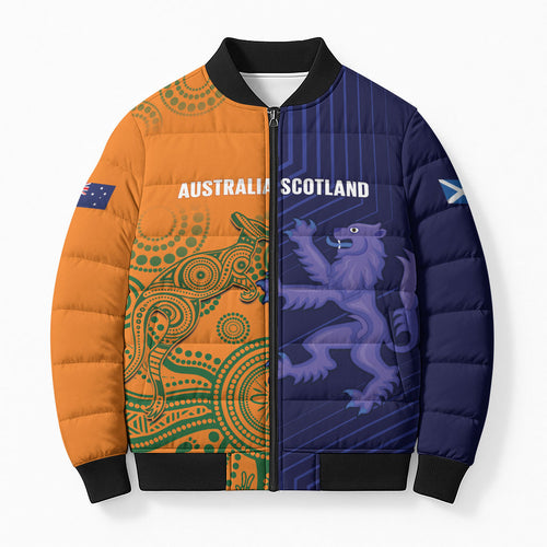 Australia and Scotland Rugby Custom Bomber Puffer Jacket Wallabies Scottish Thistle Together