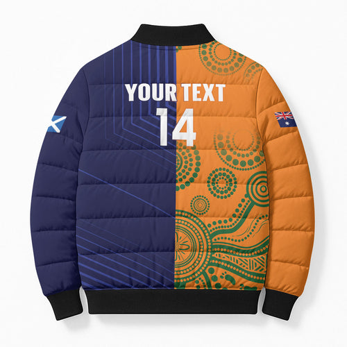 Australia and Scotland Rugby Custom Bomber Puffer Jacket Wallabies Scottish Thistle Together