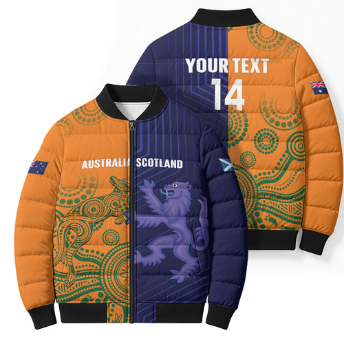 Australia and Scotland Rugby Custom Bomber Puffer Jacket Wallabies Scottish Thistle Together