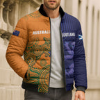Australia and Scotland Rugby Custom Bomber Puffer Jacket Wallabies Scottish Thistle Together